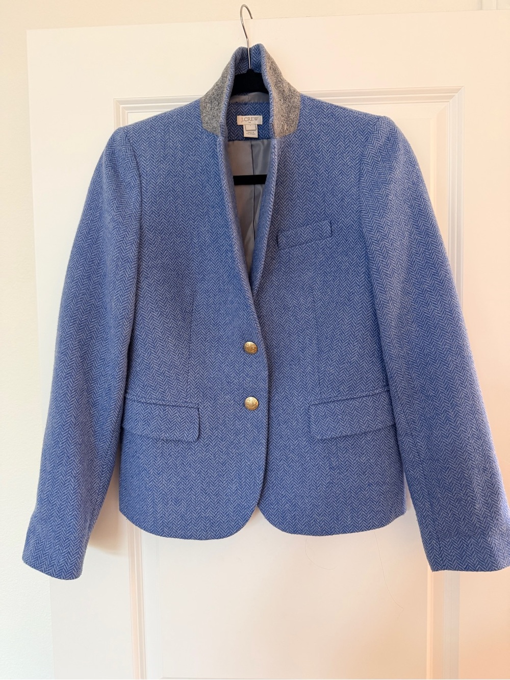 JCrew Light Blue Herringbone Wool-Blend Blazer
